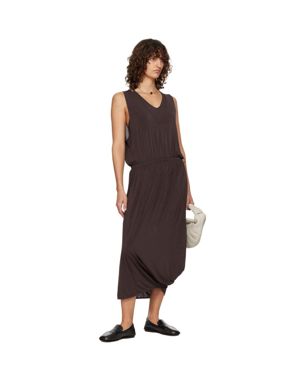 Lemaire Black Double Layer Drape Midi Dress