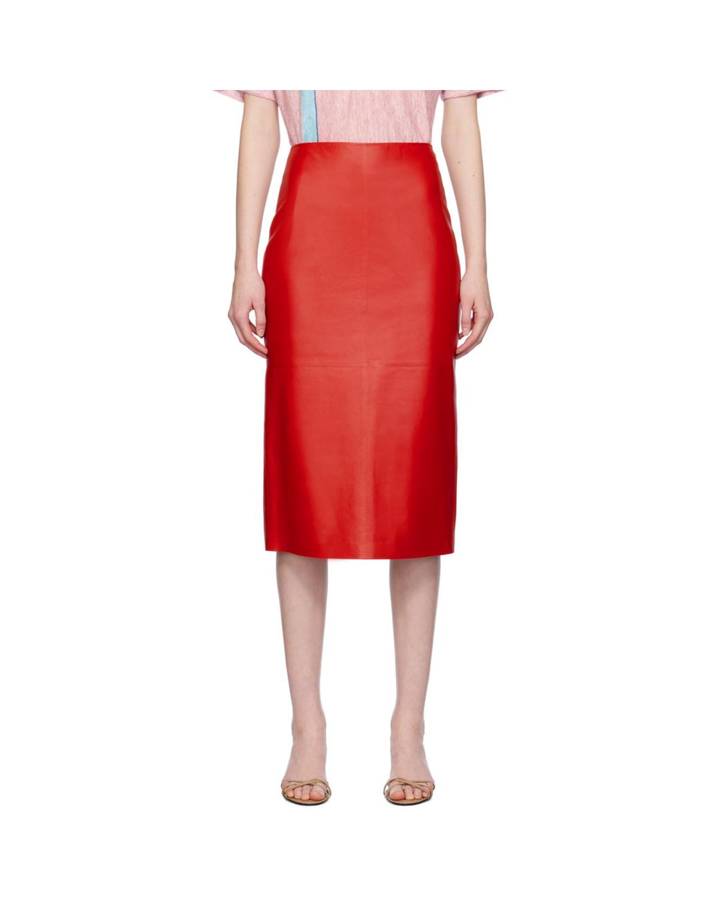 The Row Red Bartellette Leather Midi Skirt