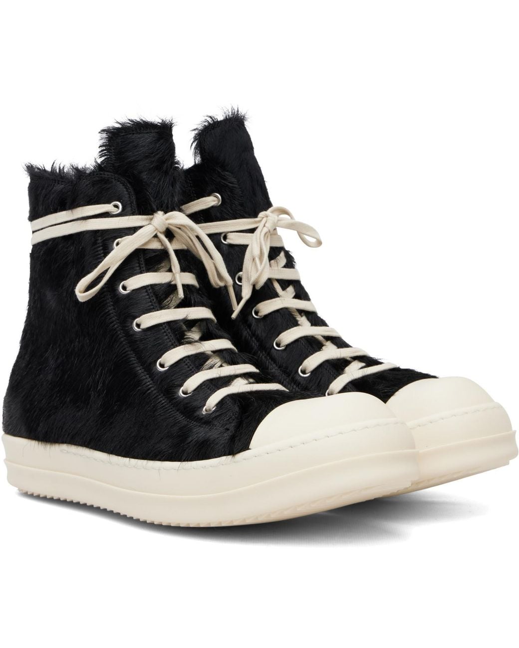 Rick Owens Black Tower Leather Hair-On Sneakers for men