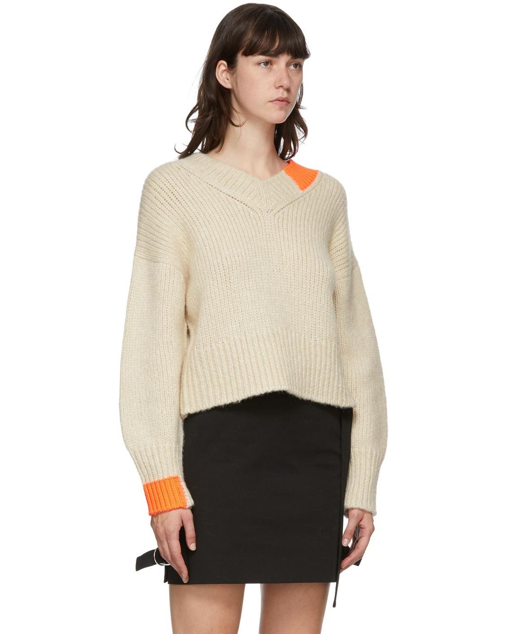Helmut lang distressed v neck sweater cheap