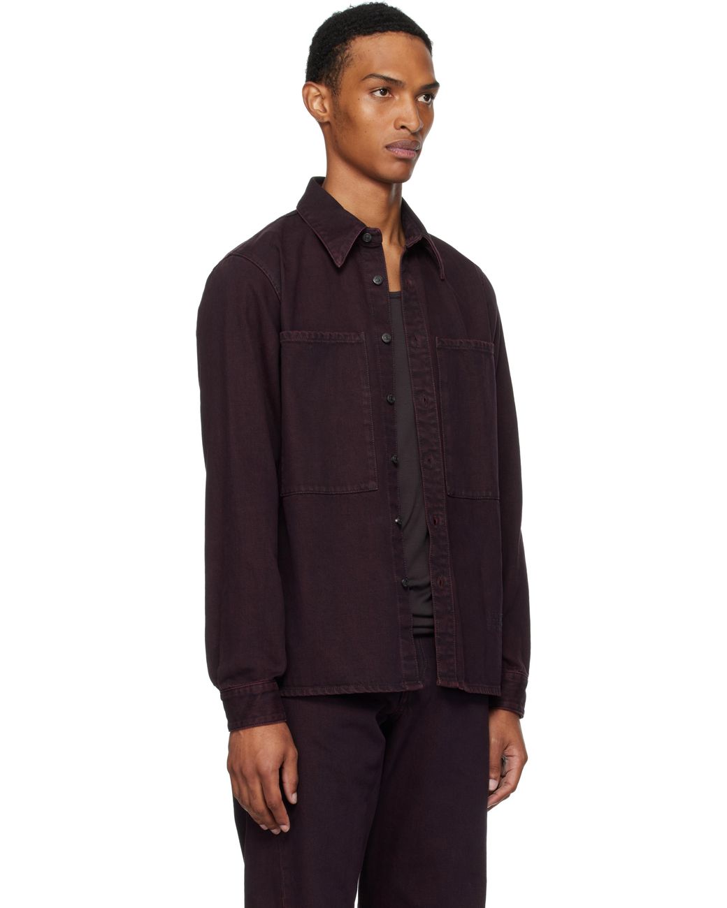 MM6 by Maison Martin Margiela Burgundy Faded Denim Shirt in