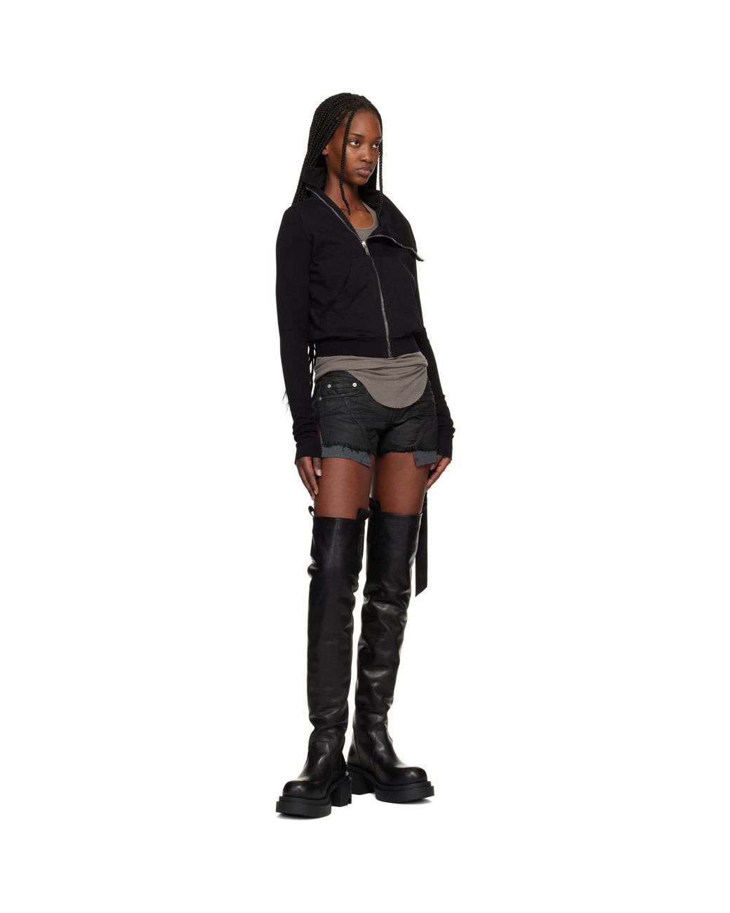 Rick Owens Black Temple Lana Cut Off Denim Shorts