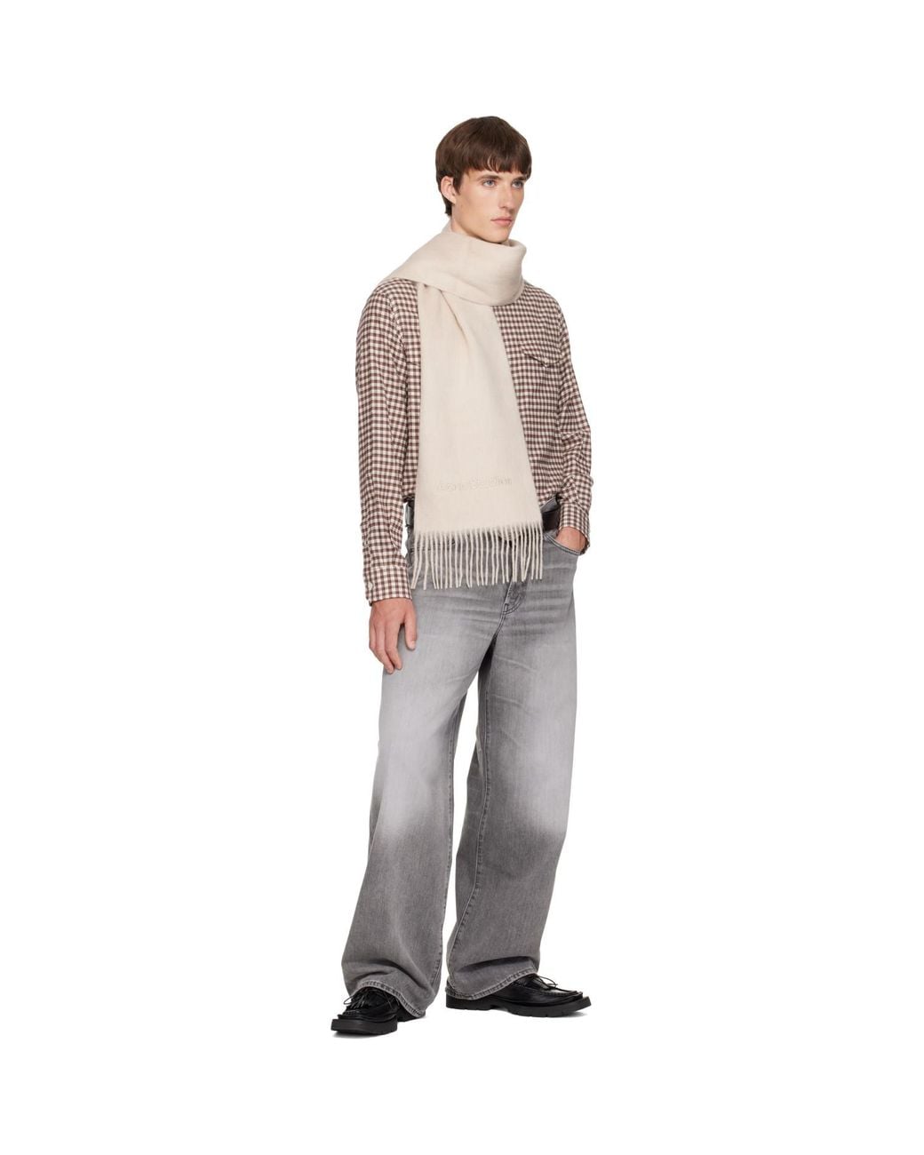 Acne Natural Wool Logo Scarf for men