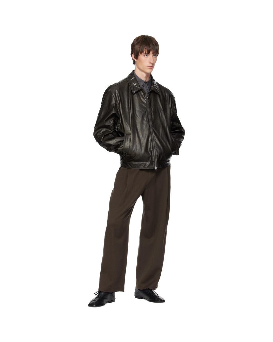 Amomento Black Tapered Wool Trousers for men