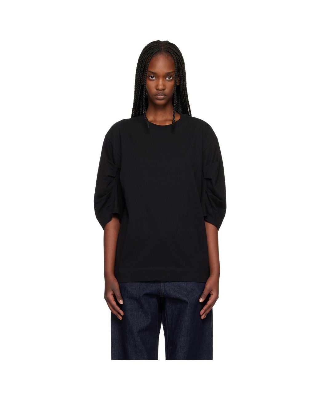 Dries Van Noten Black Pleated Sleeve T-Shirt