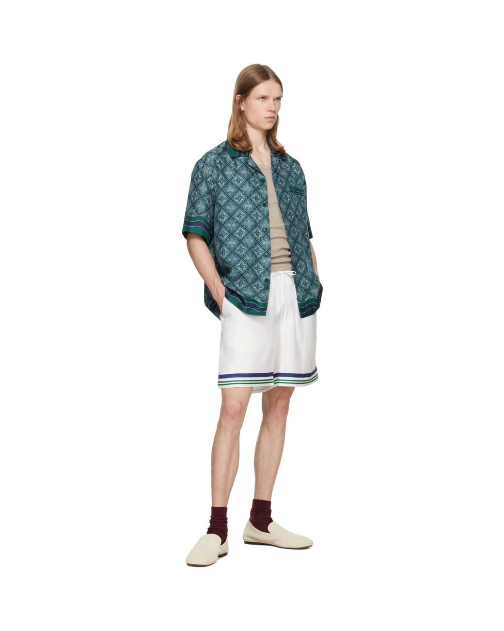 Casablanca Blue Radiating Monogram Short Sleeve Silk Shirt for men