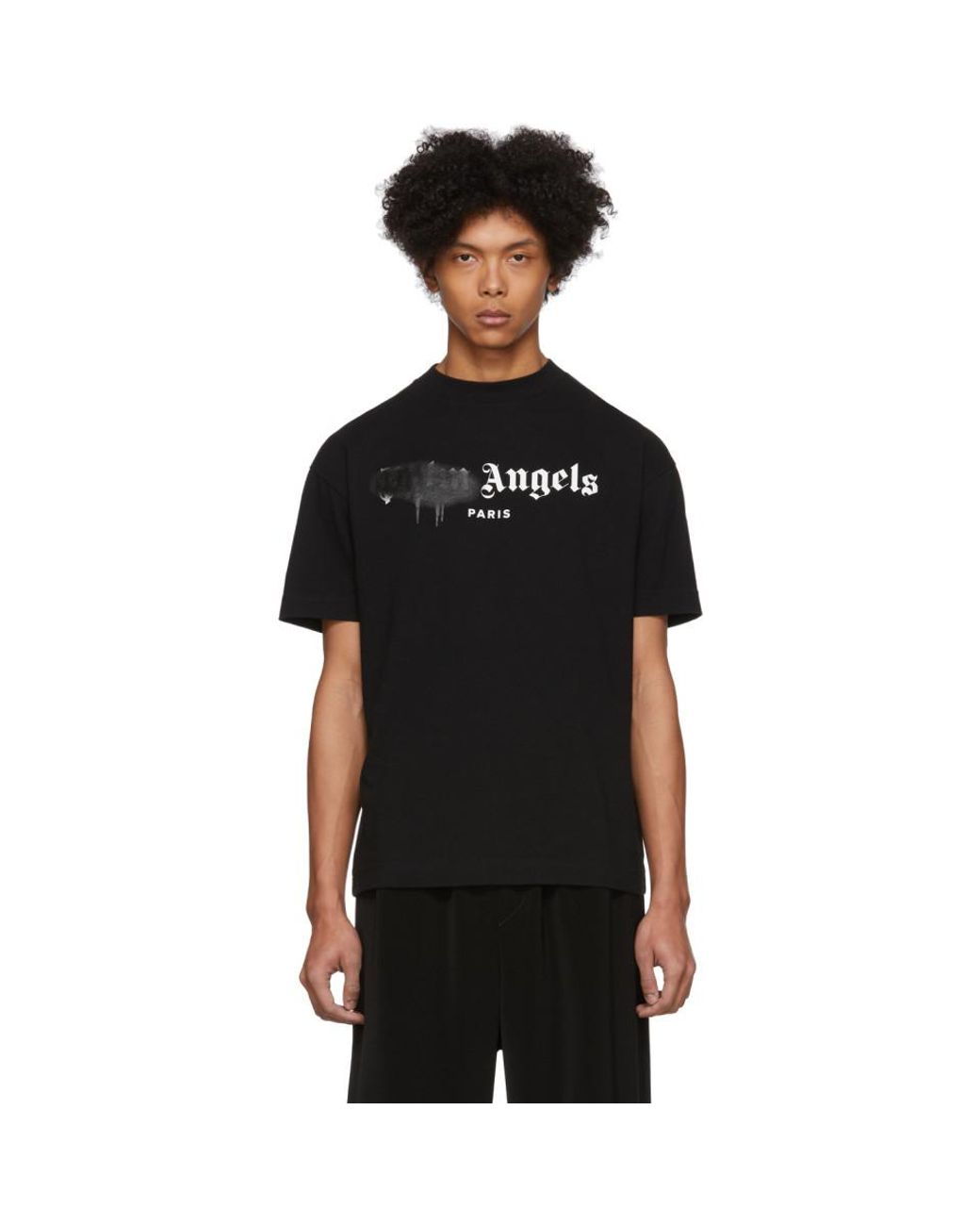 Palm Angels Black Paris Sprayed Logo T shirt for Men Lyst