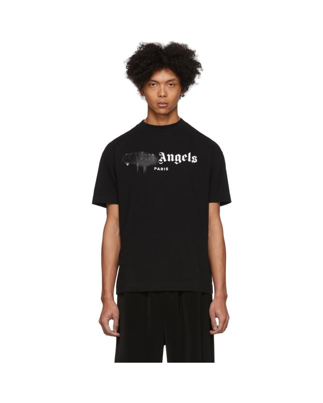 Palm Angels Black Paris Sprayed Logo T-shirt for Men | Lyst