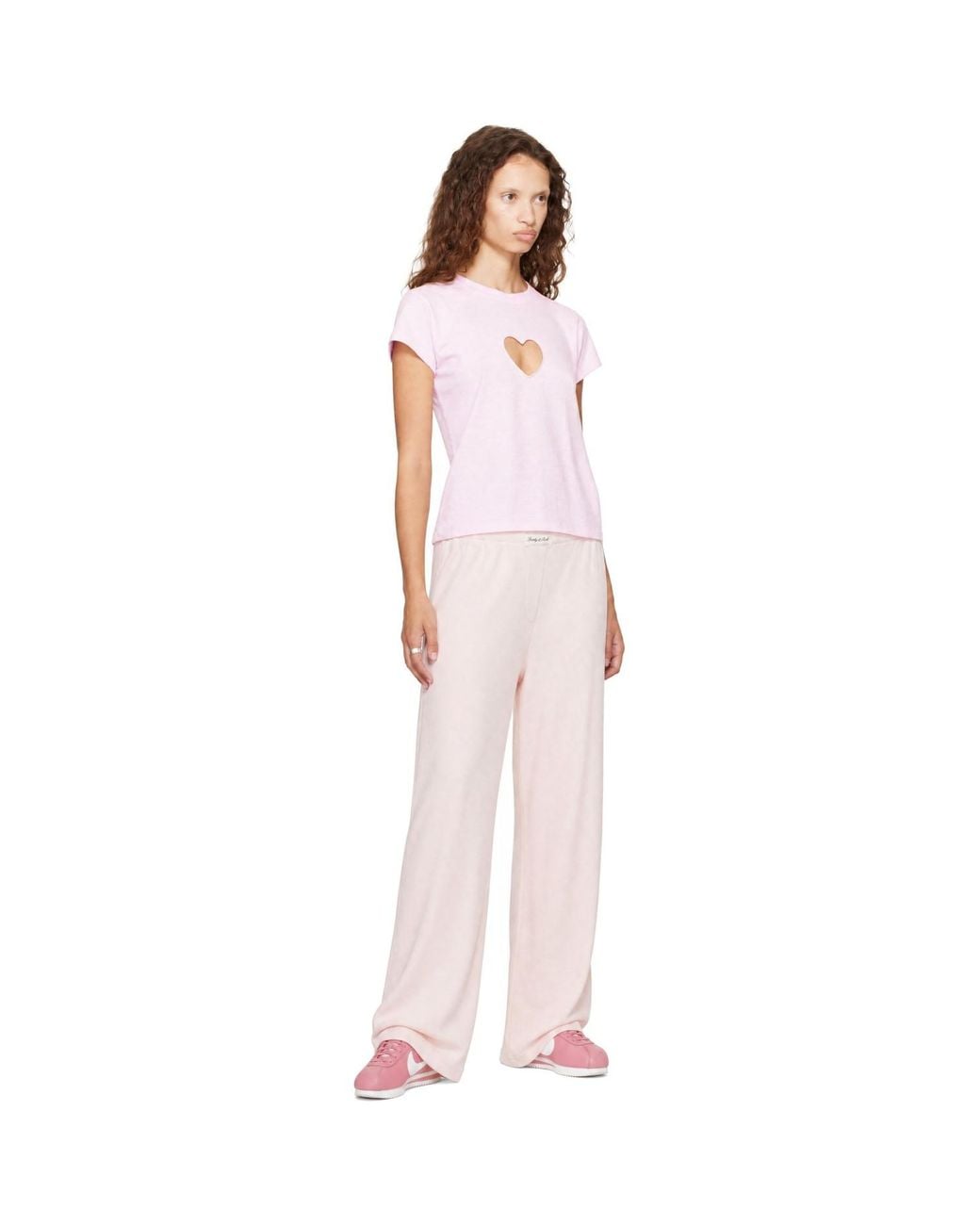 Sporty & Rich Pink Signature Logo Ribbed House Lounge Pants