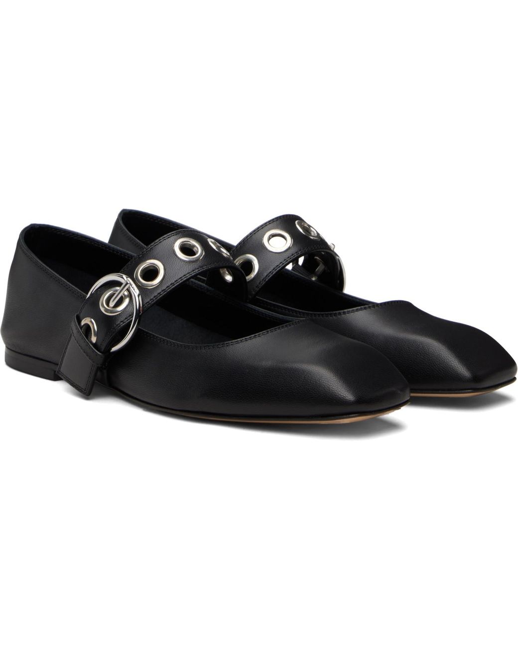 Aeyde Black Uma Eyelet Leather Mary-Janes Flats
