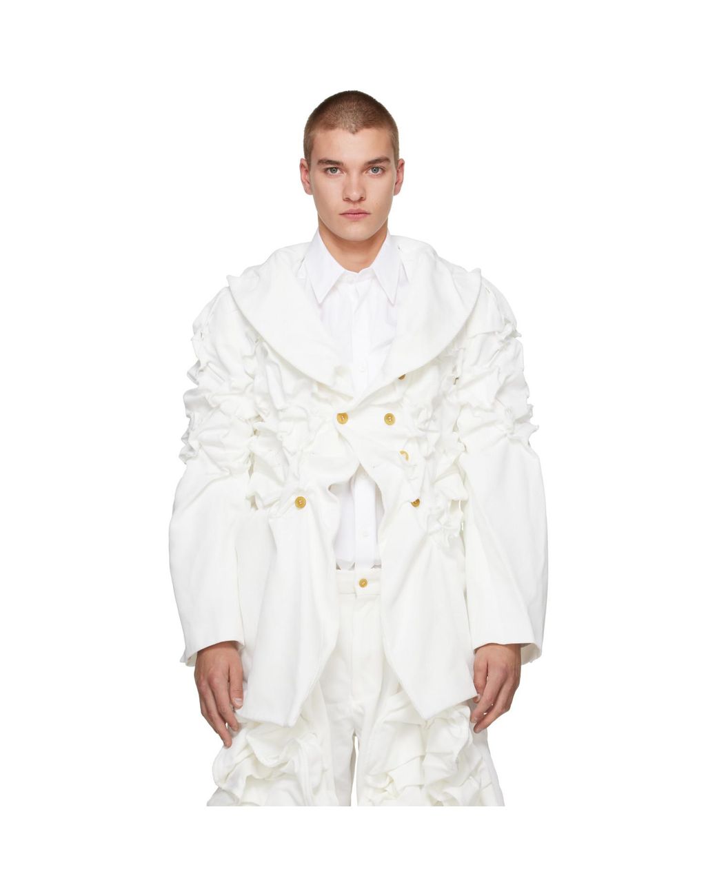 Comme des Garçons White Polyester Heavy Kersey Blazer for men