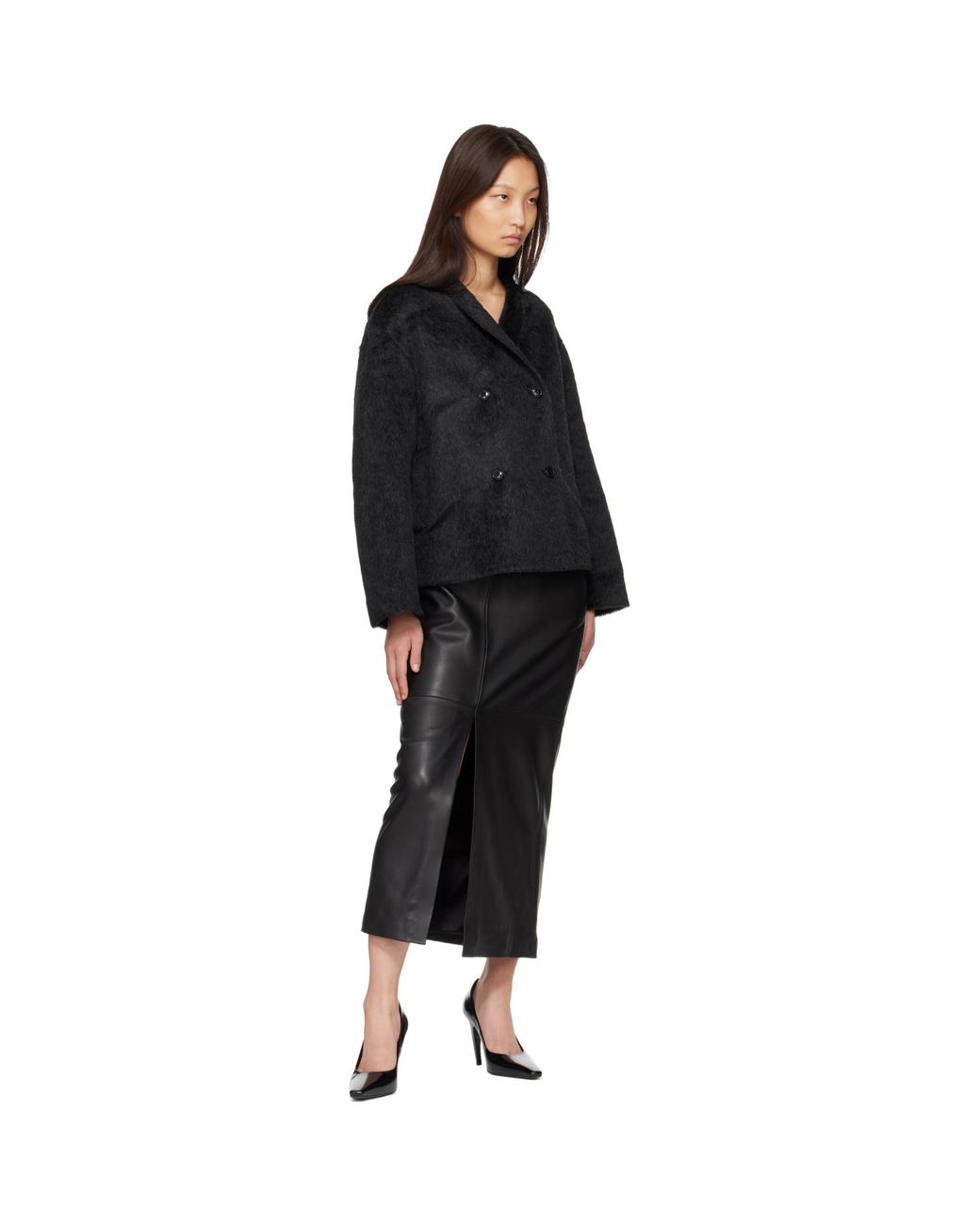 Loulou de Saison Black Wes Double Breasted Alpaca Jacket