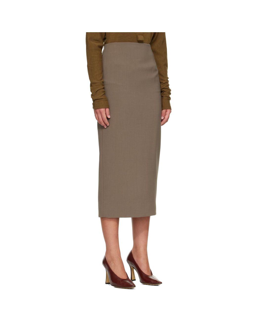 Mugler Natural Taupe Pencil Midi Skirt