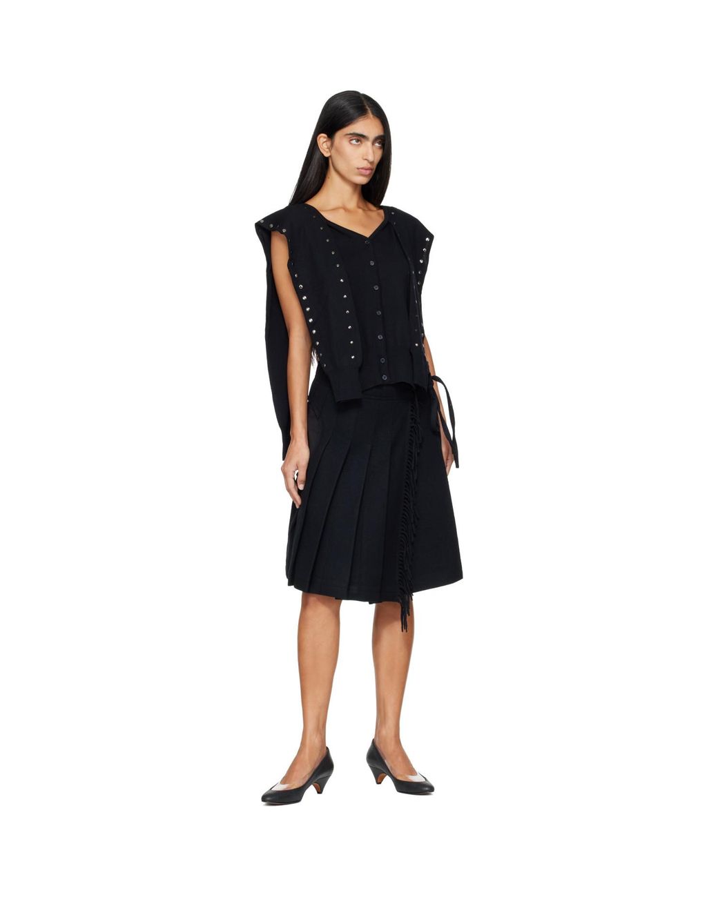 OPEN YY Black Fringed Wrap Mini Skirt
