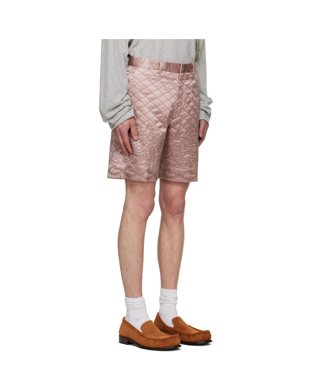 Dries Van Noten Pink Quilted Shorts for men
