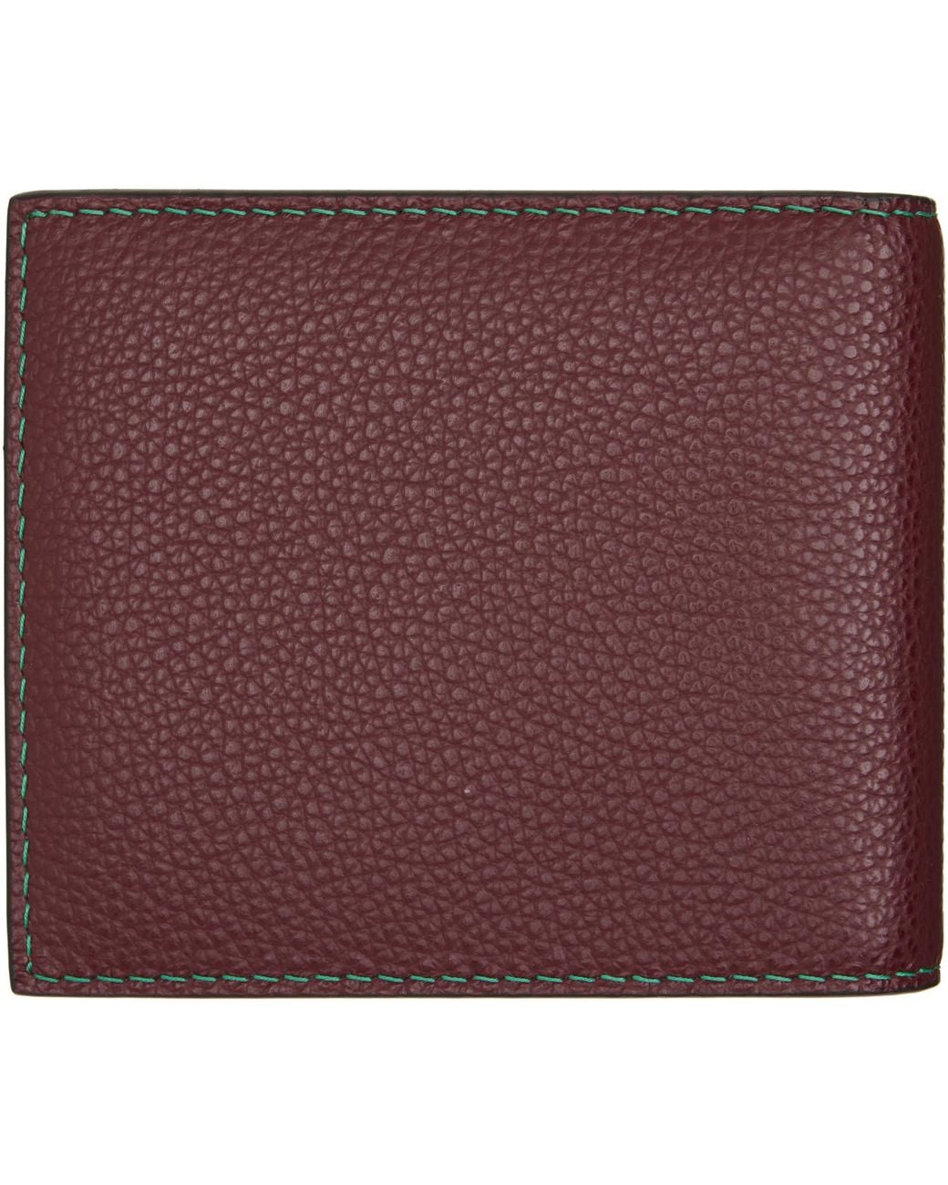 Marni Purple Burgundy Contrast Stitching Leather Bifold Wallet for men