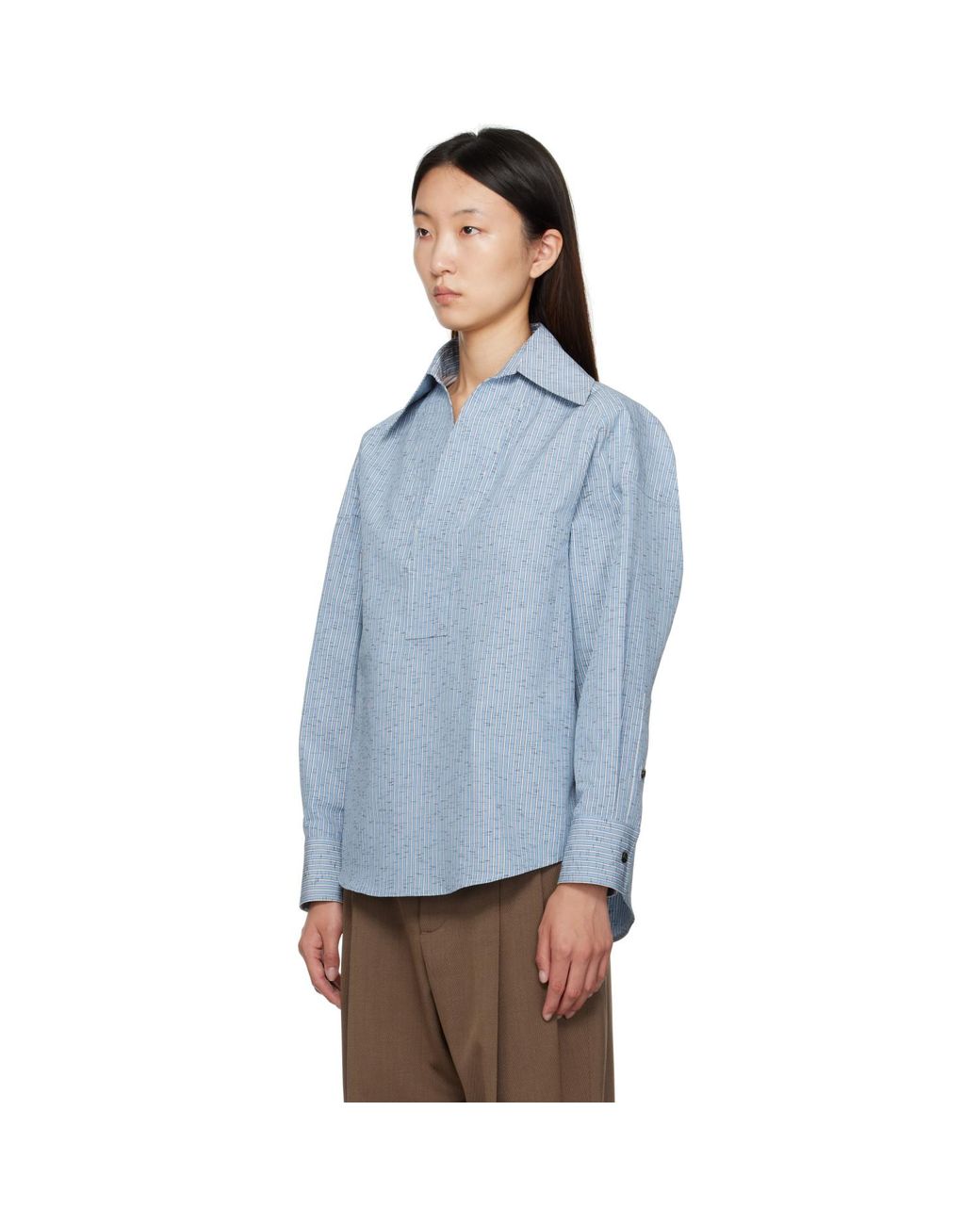 Bottega Veneta Blue Cotton & Linen Stripe Shirt