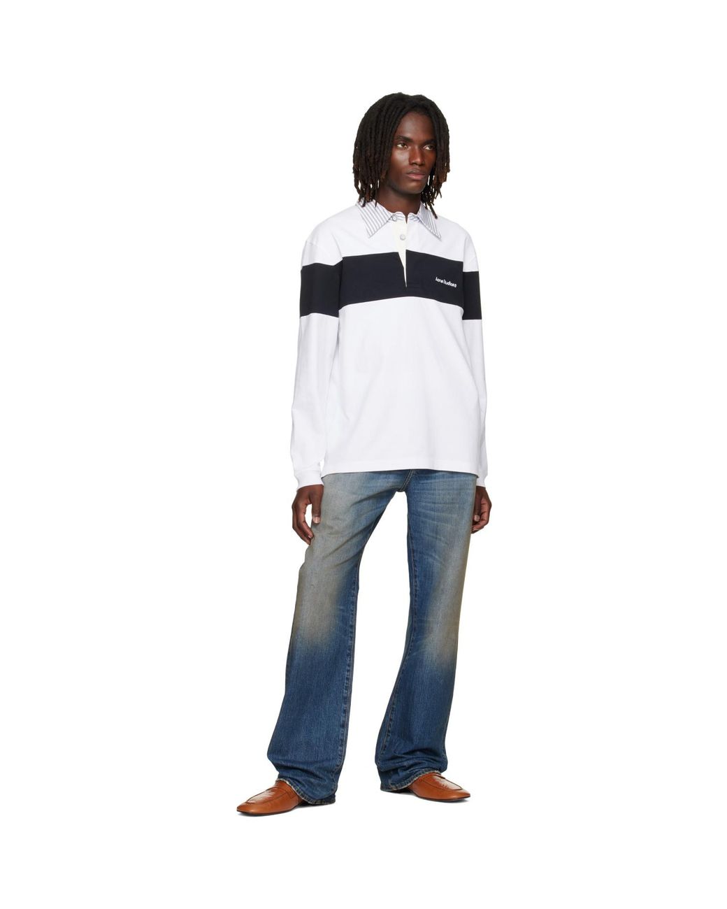 Acne White Striped Polo for men