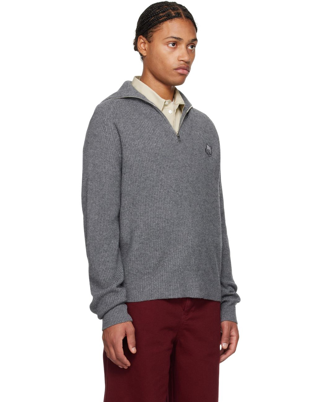 【BAON】[unisex] Mitoni Cat Brushed Over Ribbed Knit Sweatsh FOX HEAD PATCH COMFORT HALF ZIP SWEATSHIRT | Maison Kitsuné