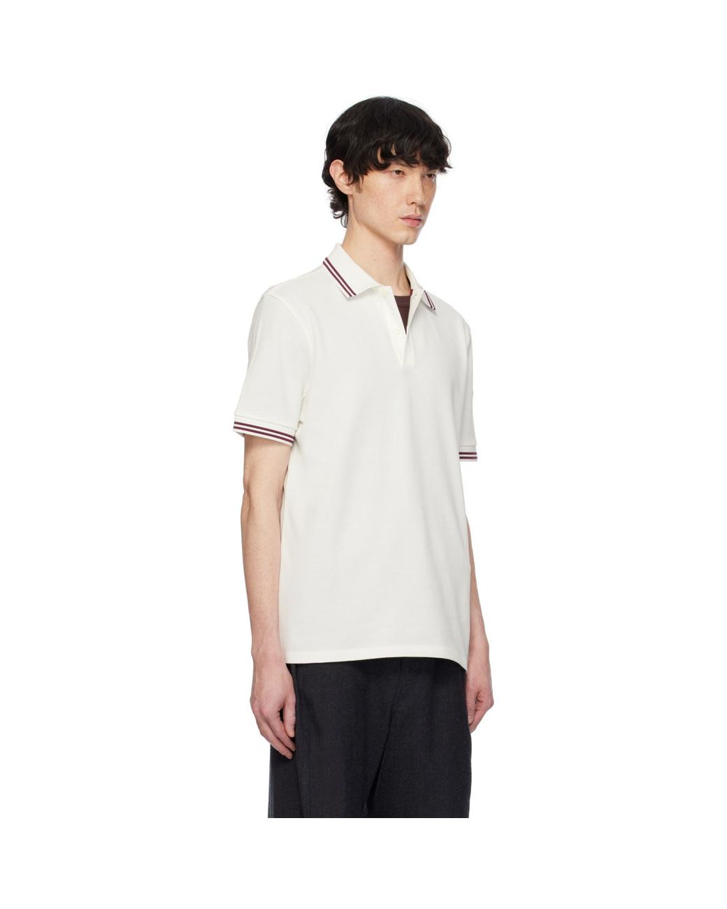 Moncler White Striped Trim Cotton Piquet Polo for men