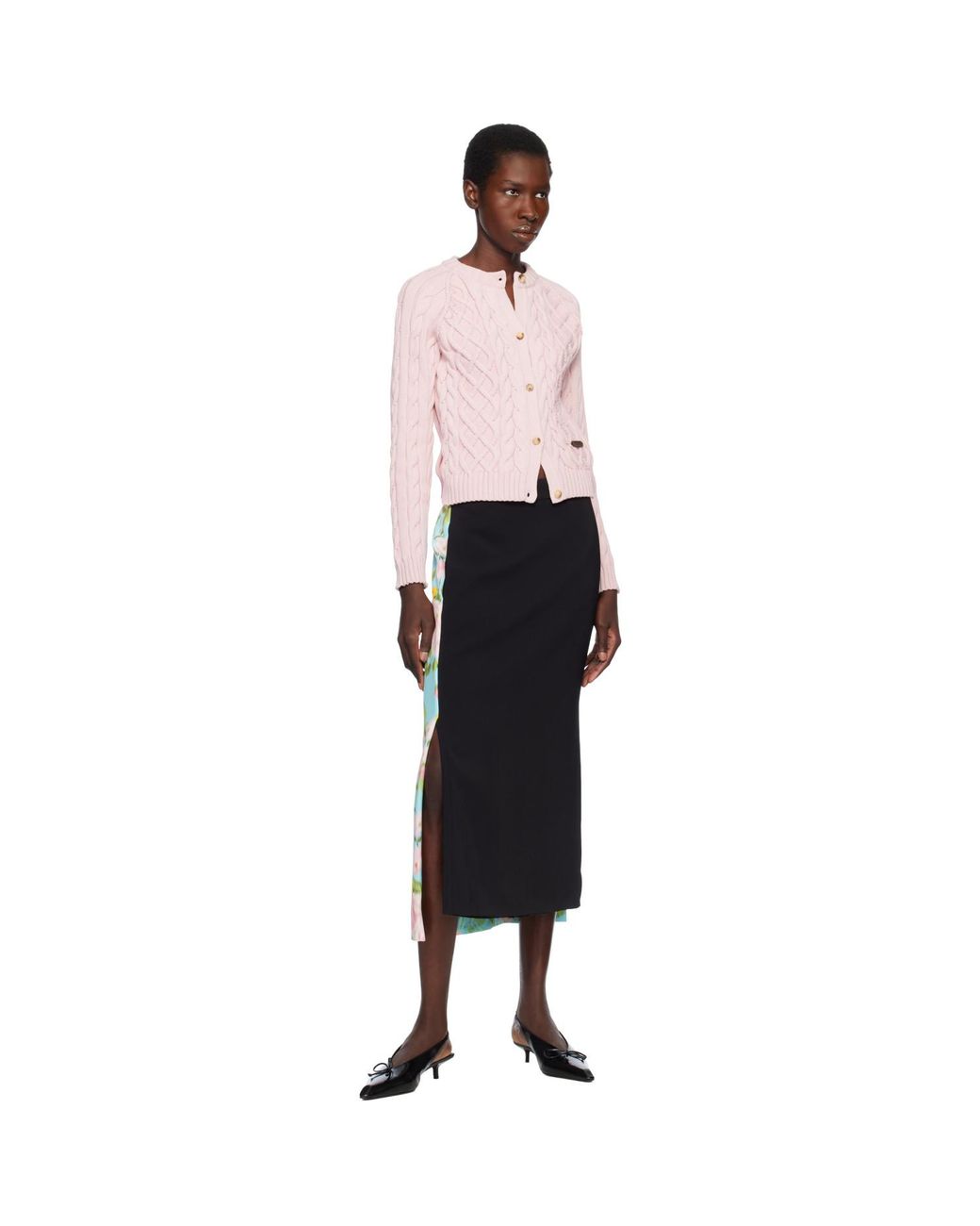Moschino Black Crêpe & Satin Midi Skirt