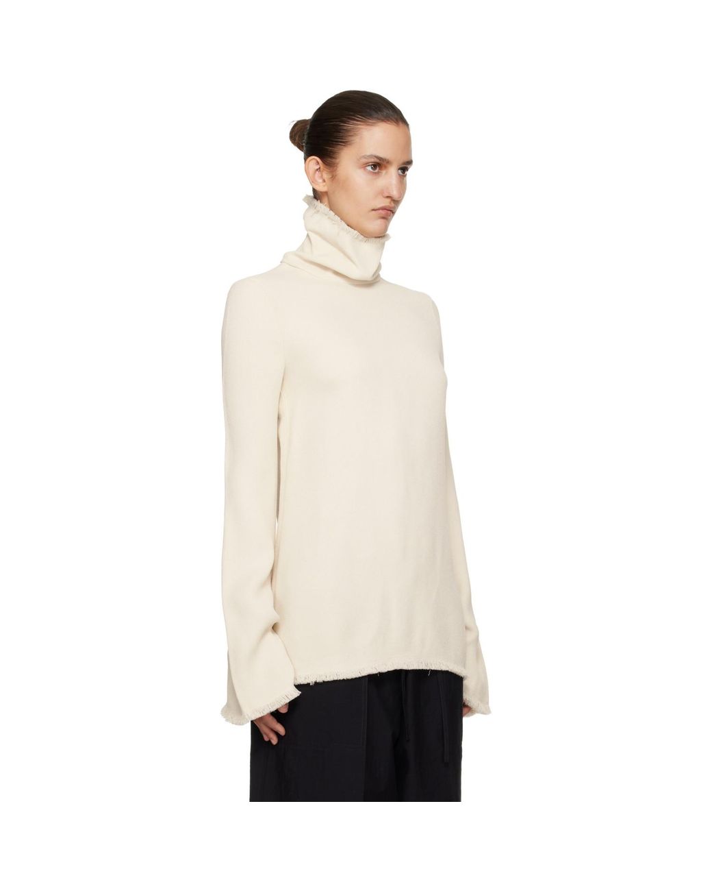 Totême Natural Frayed-Edge Slim Turtleneck