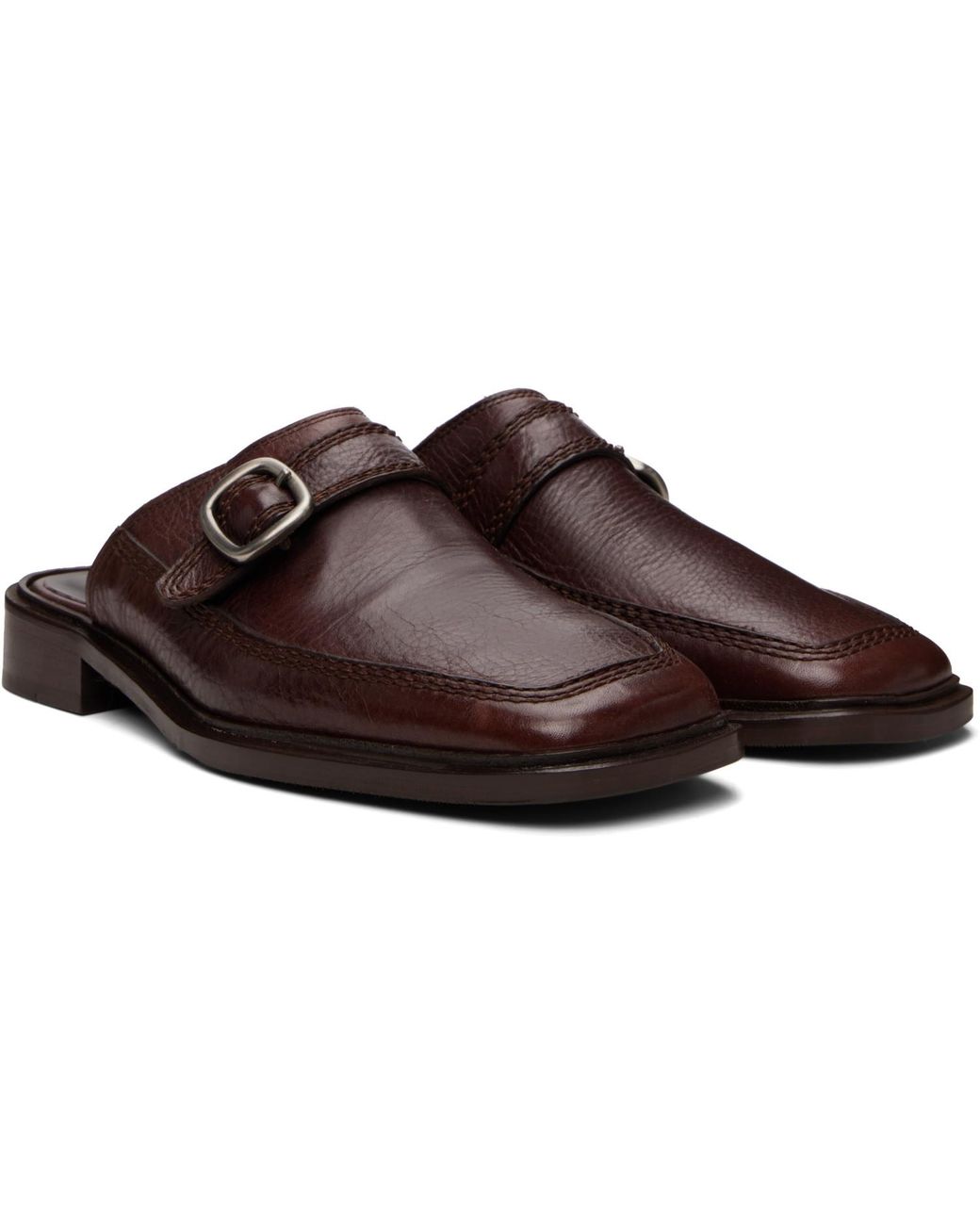 Hereu Brown Burgundy Bernat Mule Loafers for men