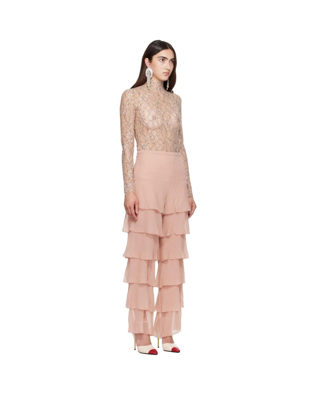 Valentino Pink Tiered Georgette Trousers