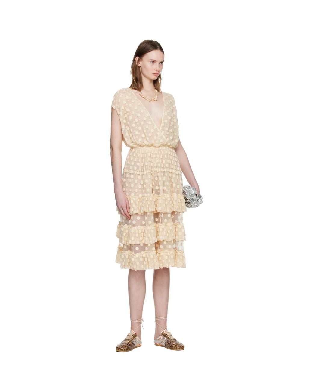 Dries Van Noten Black Off- Ruffled Mesh Midi Dress