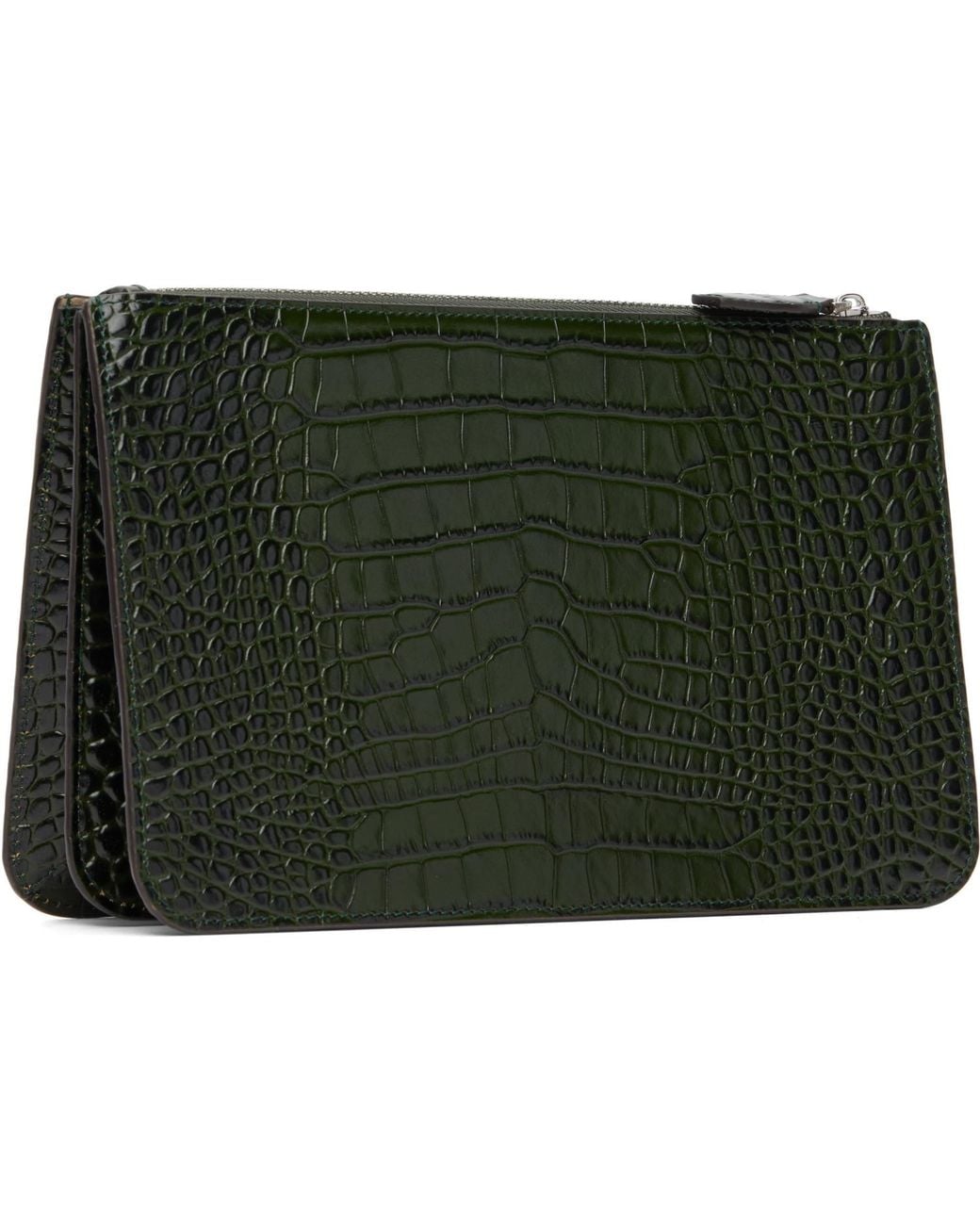 Totême Green Threefold Croco-Embossed Clutch