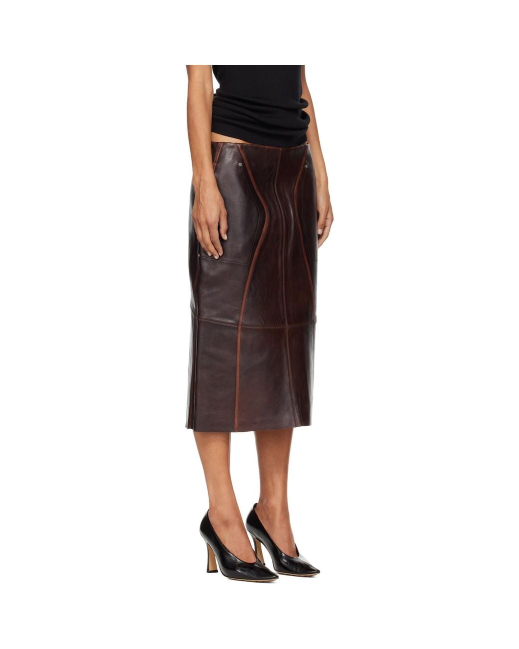 Helmut Lang Brown Saddle Leather Midi Skirt