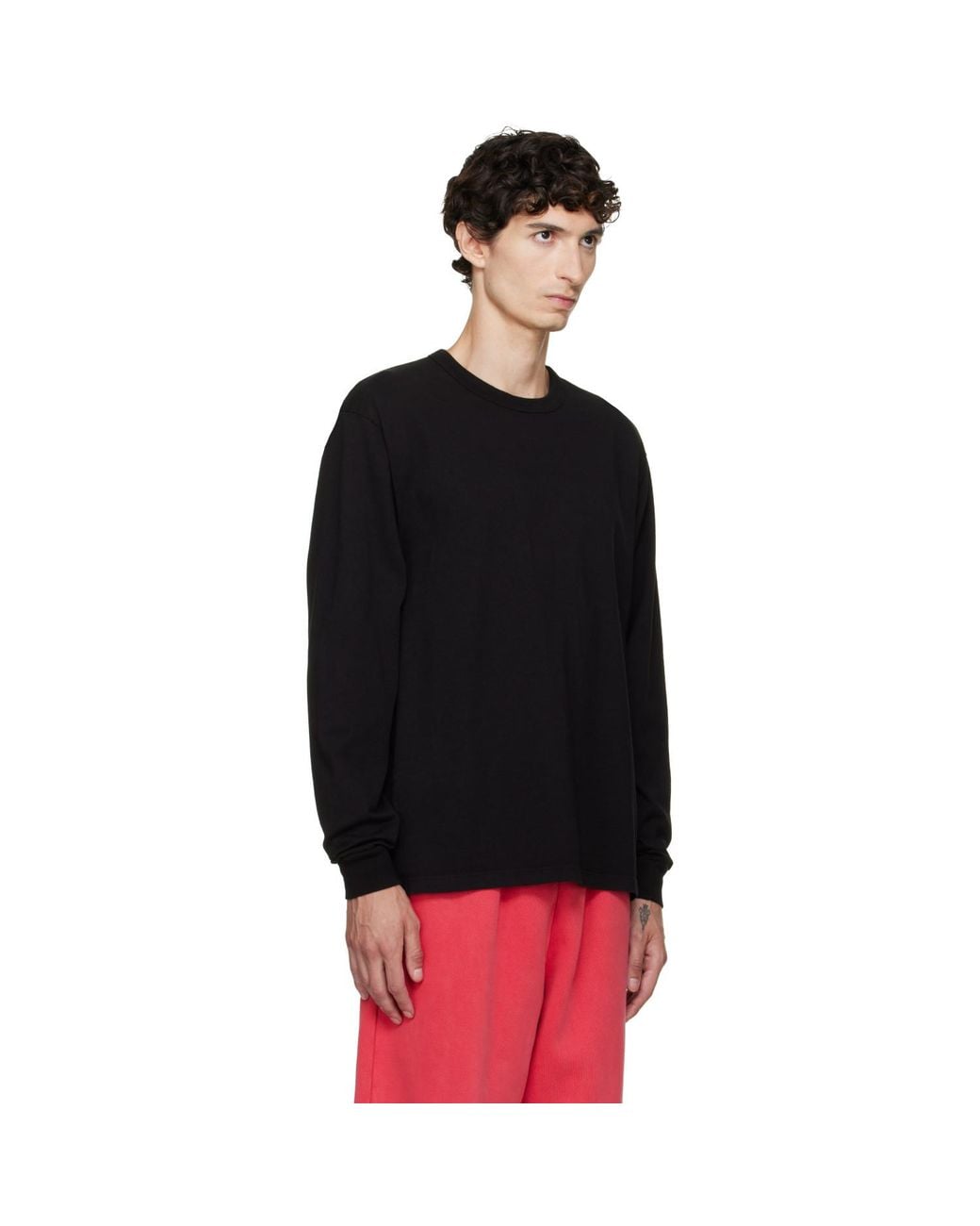 Les Tien Black Heavyweight Binded Neck Classic Long Sleeve T-Shirt for men
