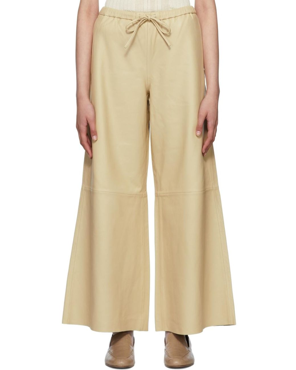 By Malene Birger Beige Vigaia Leather Pants in Natural | Lyst