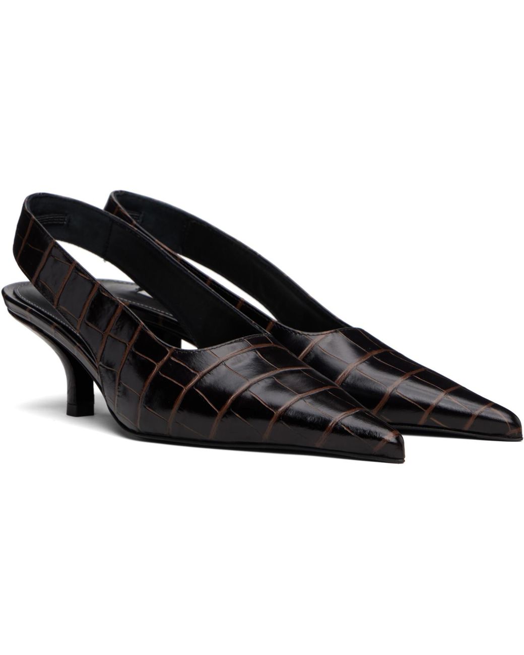 Totême Black Classic Croco-Embossed Slingback Heels