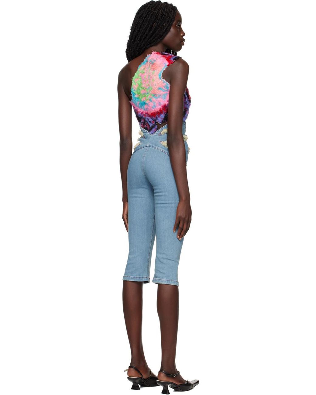 MASHA POPOVA Black Butterfly Waistband Capri Jeans