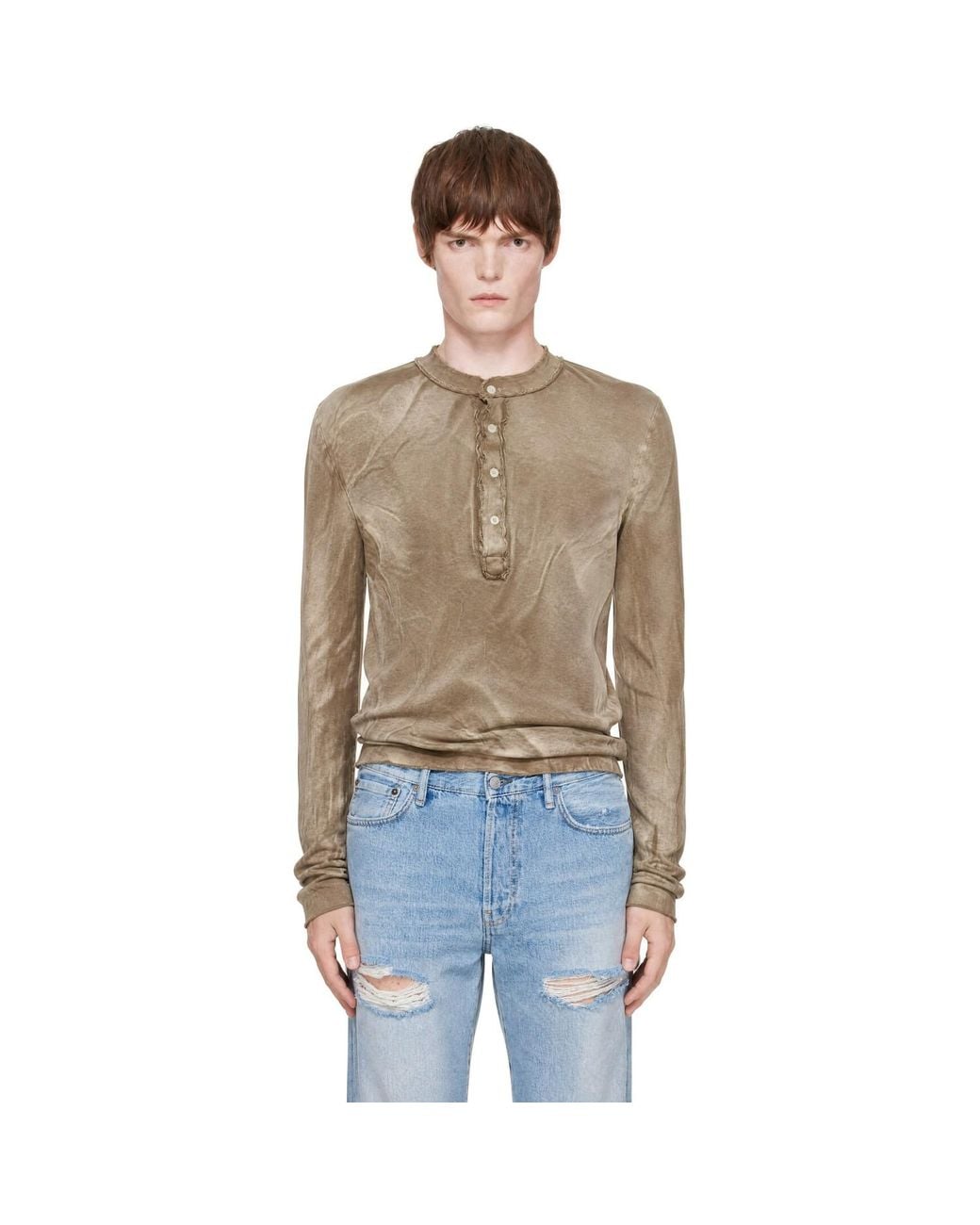 Edward Cuming Natural Stacked Henley for men