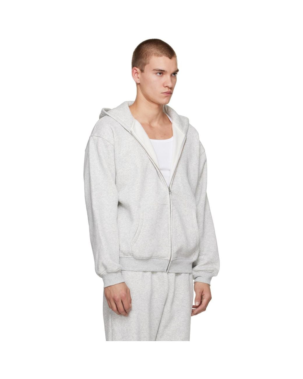 Skims Gray Fleece Lounge Relaxed Zip-Up Hoodie for men
