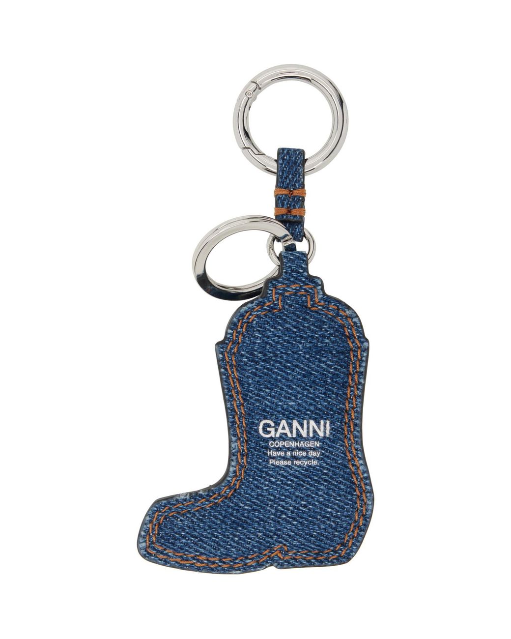 Ganni Blue Western Boot Denim Keychain