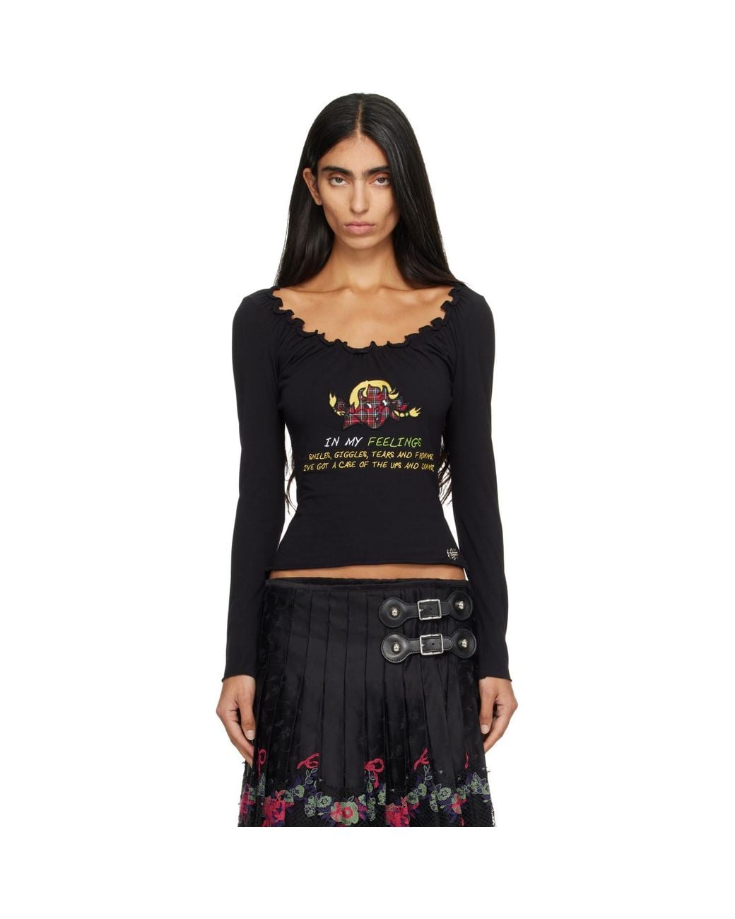 Chopova Lowena Black 'Feelings' Happy Long Sleeve T-Shirt