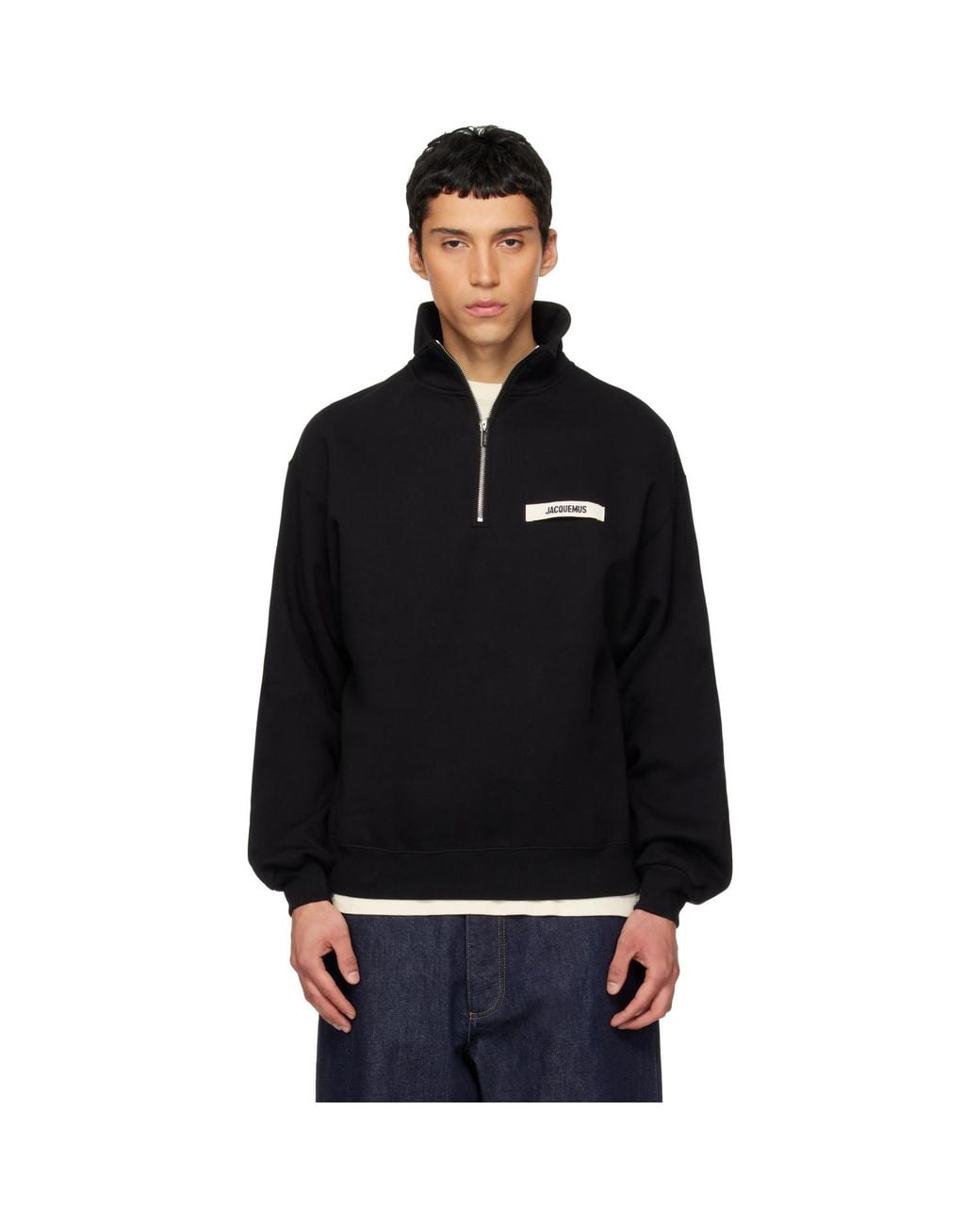 Jacquemus Black La Croisière 'The Gros Grain Zipped-Rollneck' Sweatshirt for men