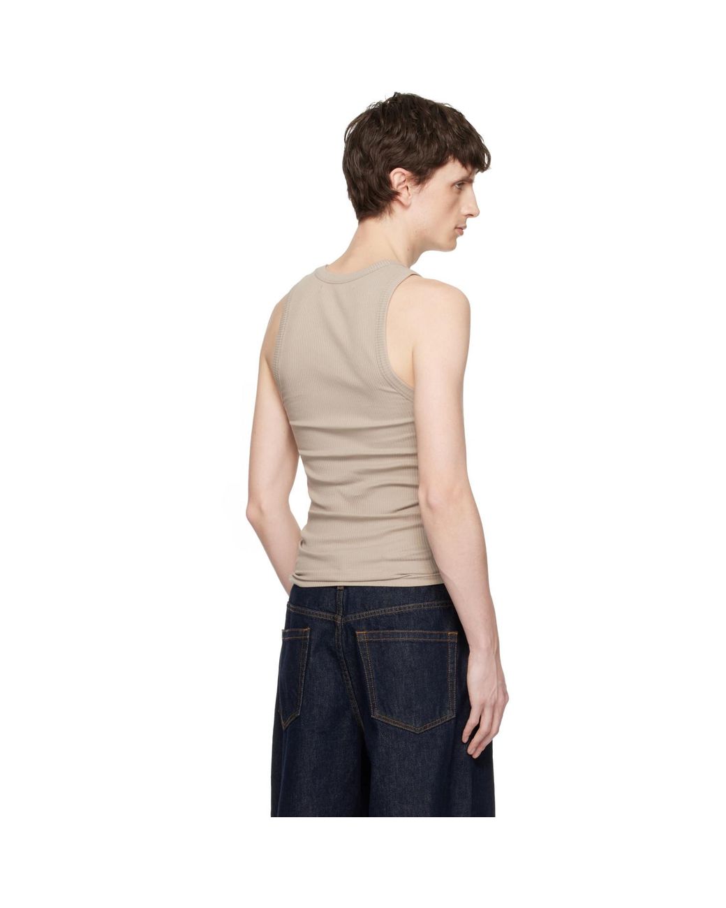 Seventh Black Taupe Base Rib Tank Top for men