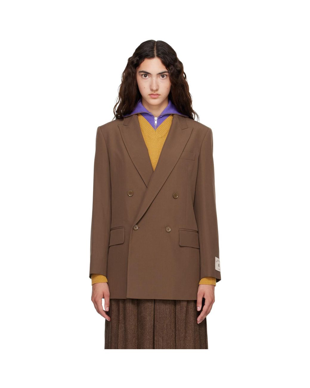 MM6 by Maison Margiela Brown Taupe Wool Blend Suit Blazer