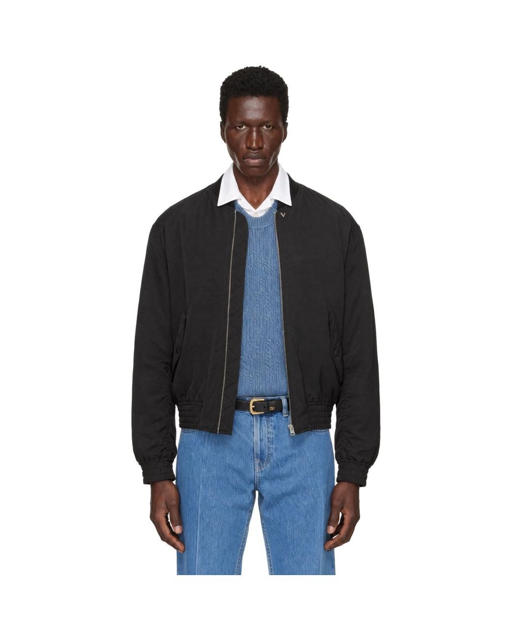 Valentino Black Metallic V Detail Bomber Jacket for men