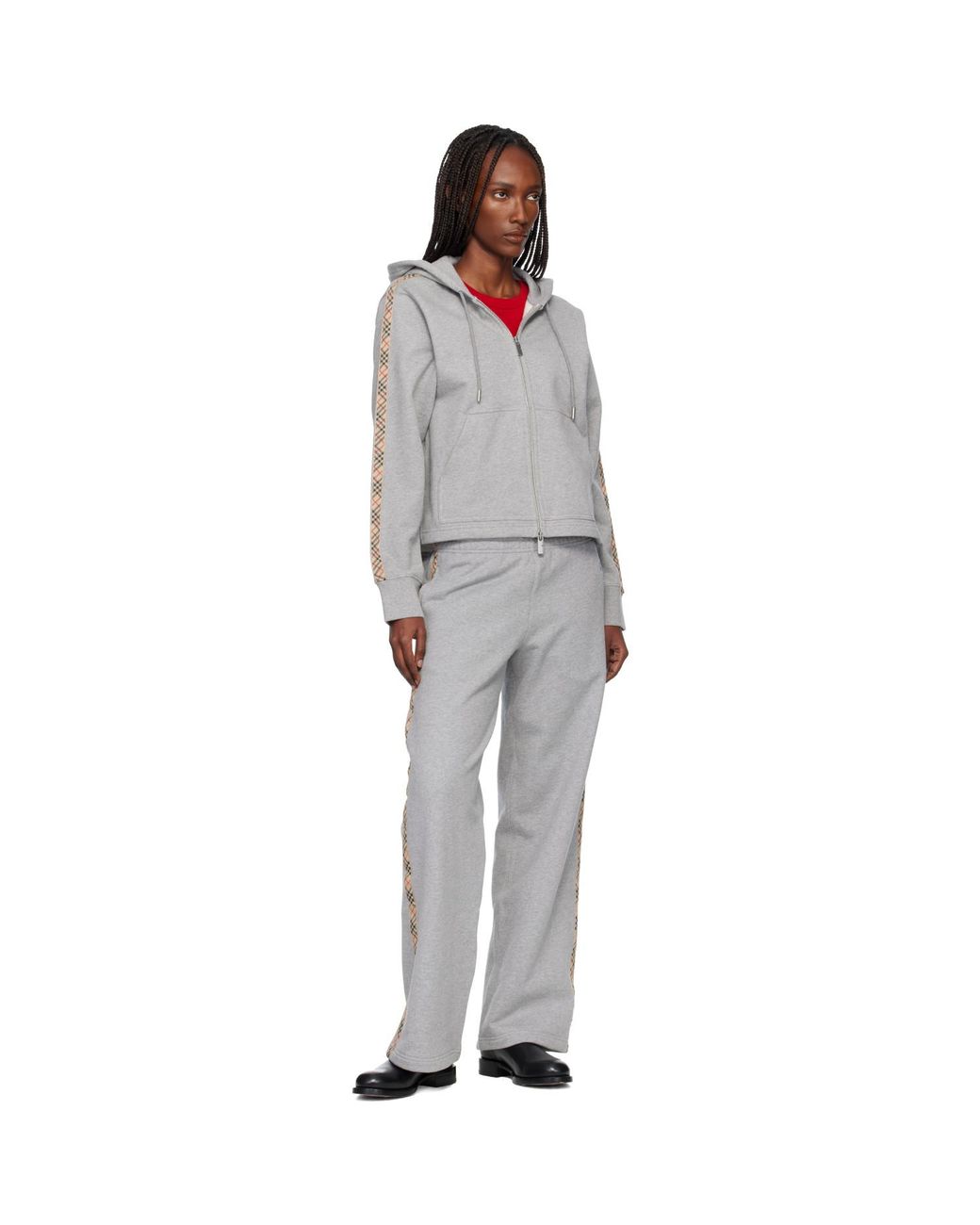 Burberry White Check Trim Cotton Track Pants