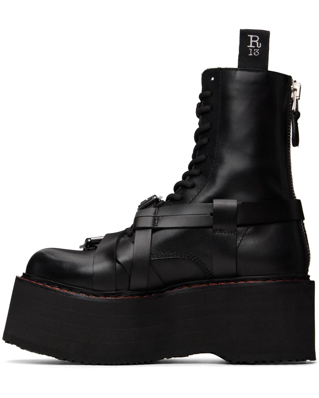R13 Black Strapped Double Stack Boots
