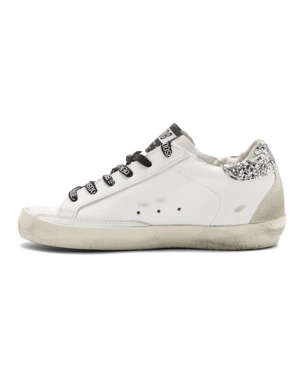 Golden Goose White And Silver Glitter Tab Superstar Sneakers