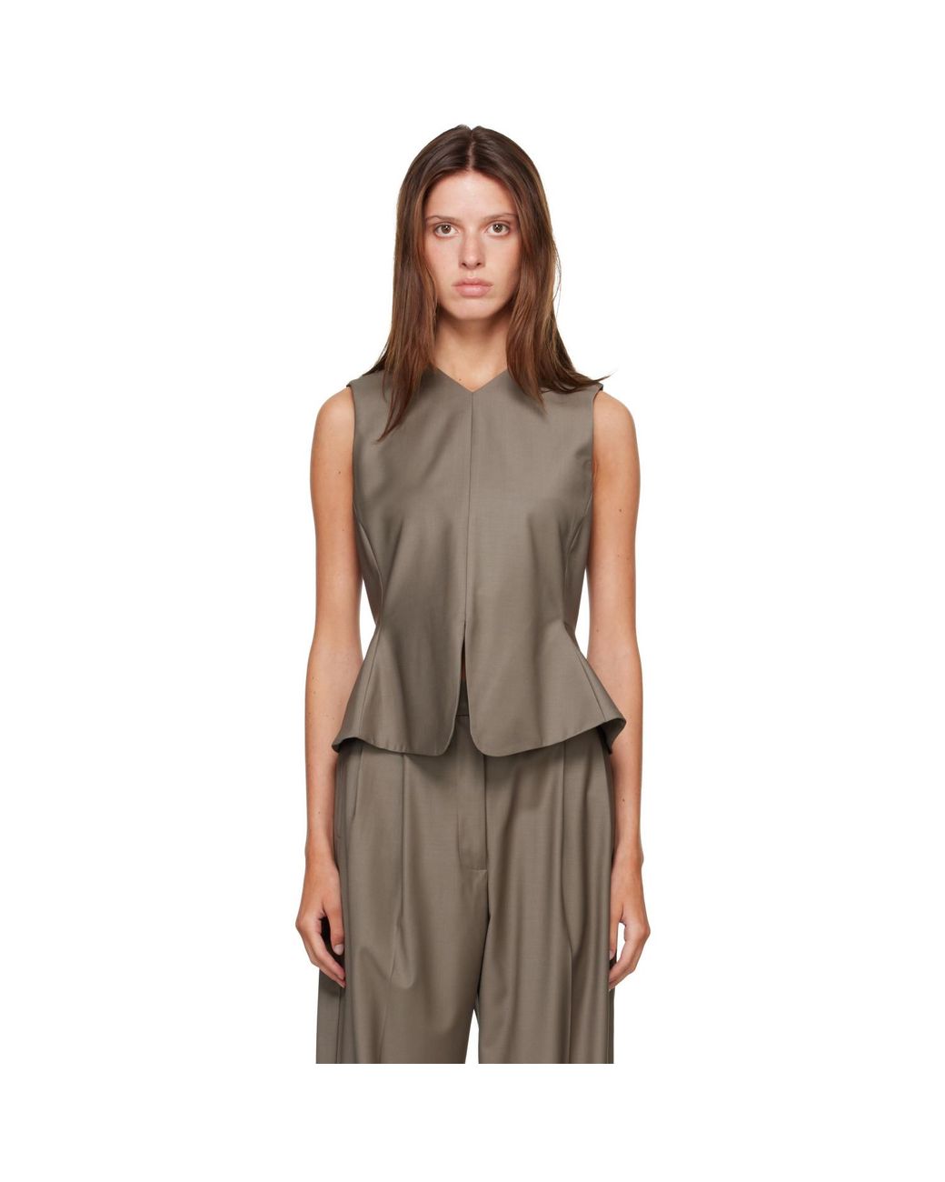 Cordera Brown Tailored Peplum Top
