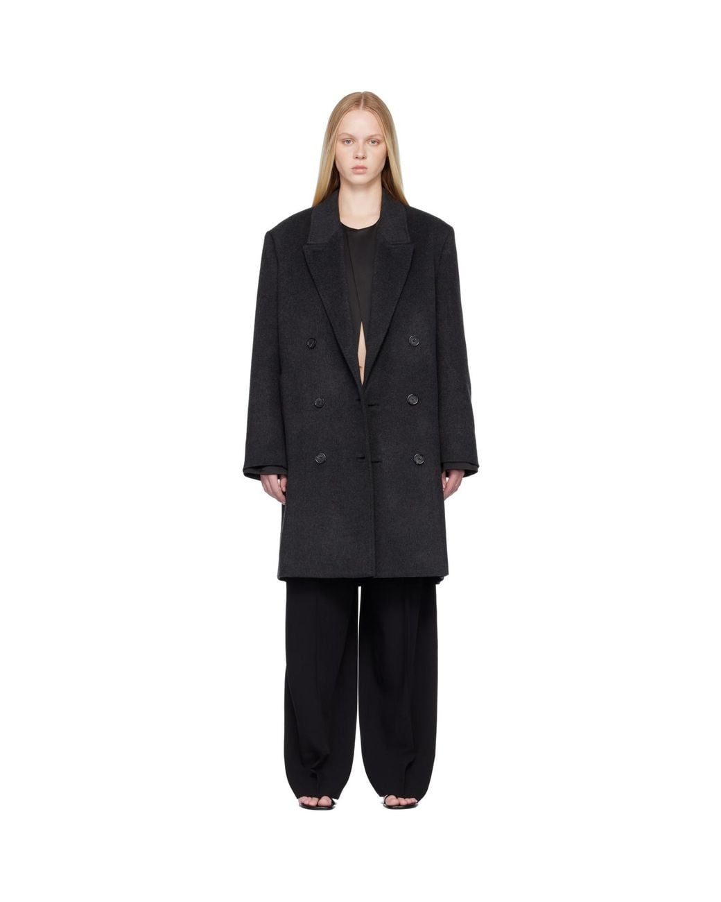 Totême Black Double-Breasted Cashmere Coat