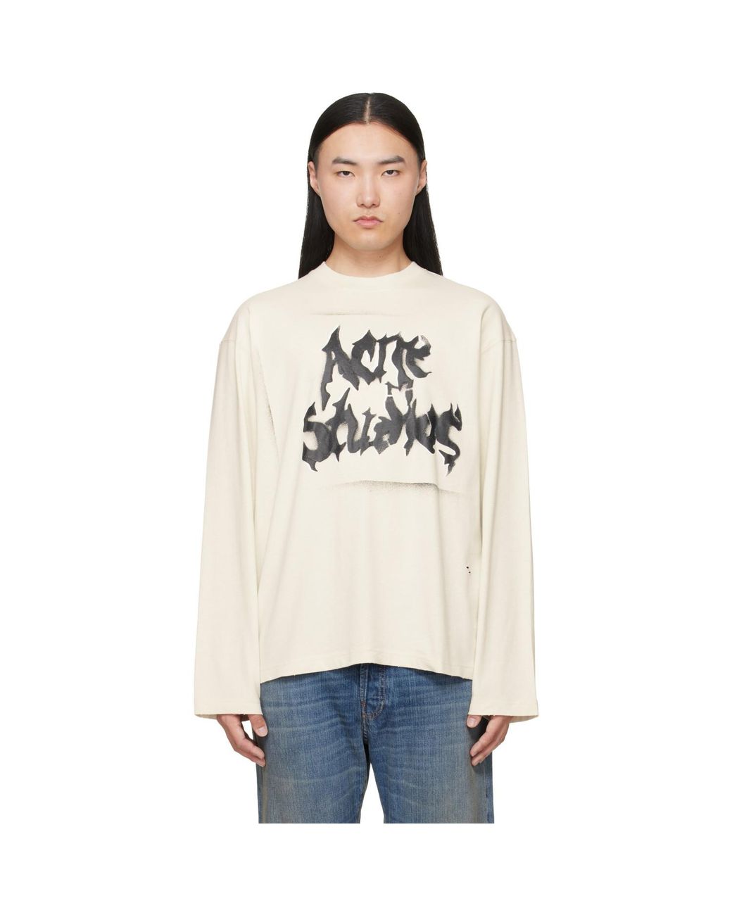 Acne Natural Off- Gothic Logo T-Shirt for men