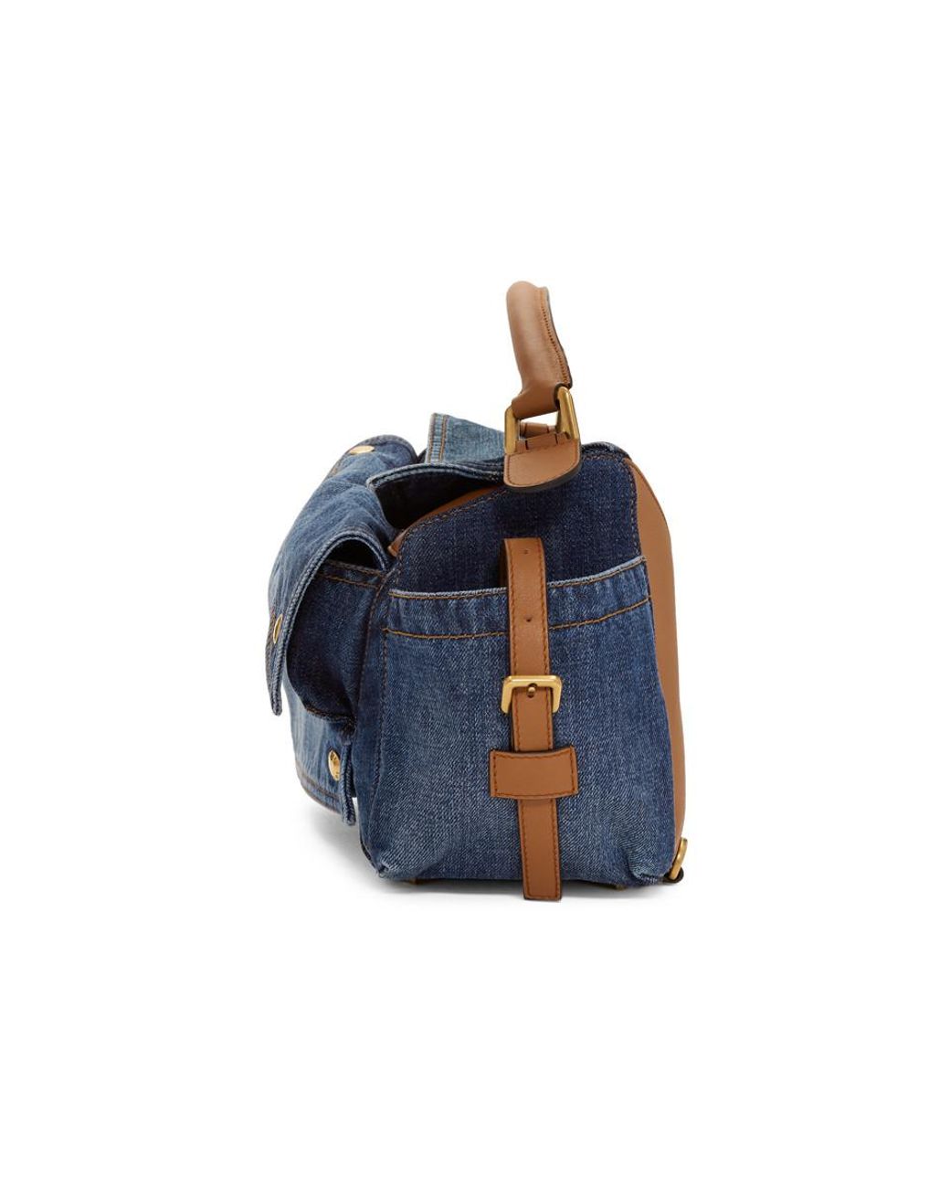 Loewe Tan And Blue Medium Denim Puzzle Pockets Bag Lyst